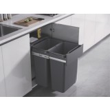 Coș de gunoi, Dublu, Pentru &icirc;ncorporare &icirc;n dulap, Gri &icirc;nchis, 30l (2*15)