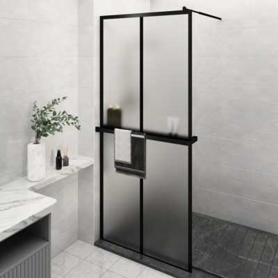 Paravan duș walk-in cu raft negru 90x195 cm sticlă ESG/aluminiu foto