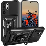 Husa antisoc compatibila cu Samsung Galaxy S26 Ultra, design Armour, protectie camera cu clapa glisanta, Negru