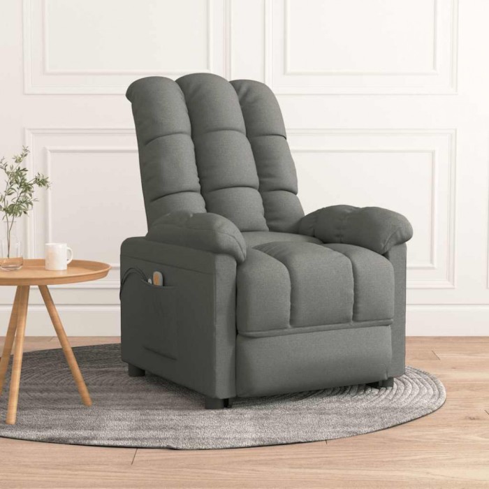 vidaXL Fotoliu de masaj electric rabatabil, gri &icirc;nchis, textil