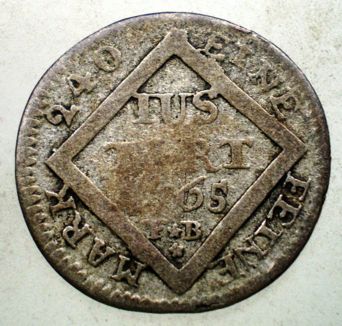 G.355 GERMANIA MAINZ Emmerich Joseph 5 KREUZER 1765 FB ARGINT 1,9g