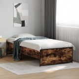 VidaXL Cadru de pat, stejar fumuriu, 75x190cm, lemn prelucrat și metal 845253