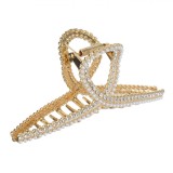 Clamă Păr, Model Buclă, Metal, Culoare Aurie, Mărgele Albe și Strass, 11.5cm, Oem