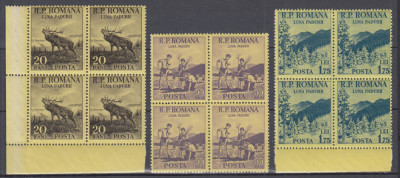 ROMANIA 1954 LP 360 LUNA PADURII BLOCURI DE 4 TIMBRE MNH foto