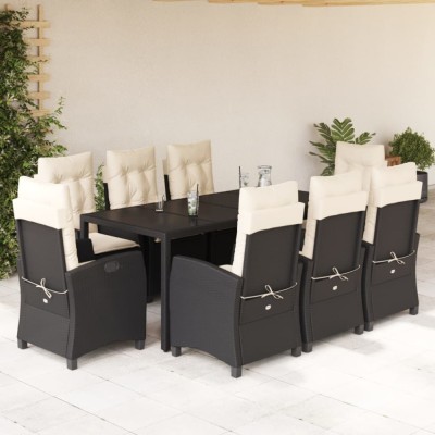 vidaXL Set mobilier de grădină cu perne, 9 piese, negru, poliratan foto