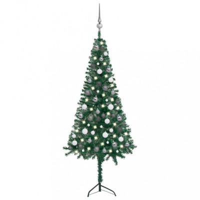 Set brad Crăciun artificial cu LED-uri&amp;amp;globuri verde 150cm PVC foto