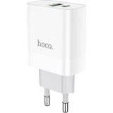 Incarcator retea HOCO C80A USB, 1 X USB - 1 X USB Tip-C, 20W, Quick Charge - Power Delivery, Alb