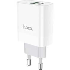 Incarcator retea HOCO C80A USB, 1 X USB - 1 X USB Tip-C, 20W, Quick Charge - Power Delivery, Alb