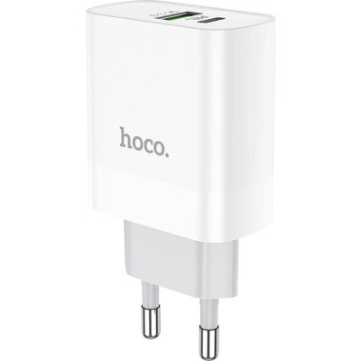 Incarcator retea HOCO C80A USB, 1 X USB - 1 X USB Tip-C, 20W, Quick Charge - Power Delivery, Alb foto