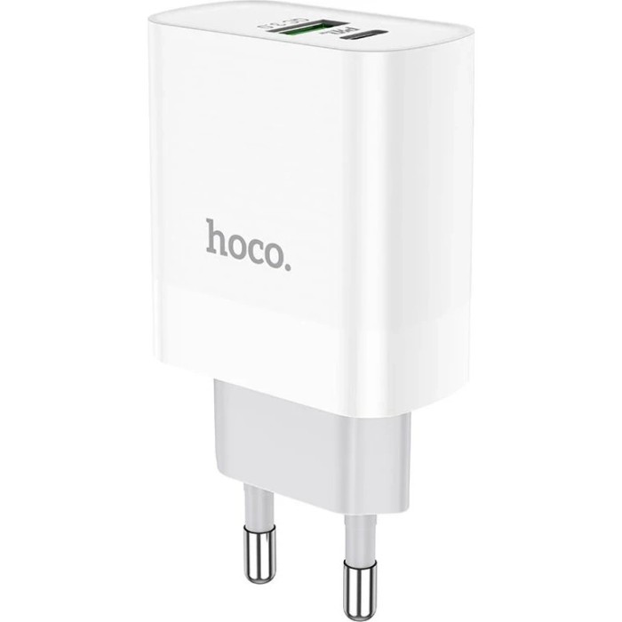 Incarcator retea HOCO C80A USB, 1 X USB - 1 X USB Tip-C, 20W, Quick Charge - Power Delivery, Alb