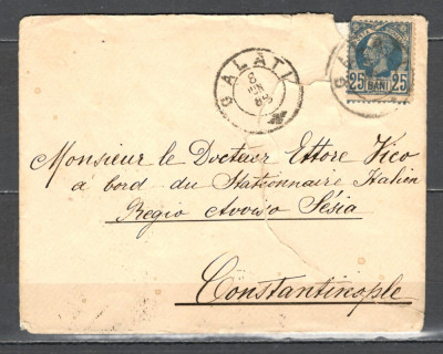 Romania.1885/89 Regele Carol I-Scrisoare GALATI-CONSTANTINOPLE Vulturi 25B ZR.16 foto