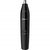 Trimmer pentru nas/urechi Philips NT1620/15, Baterie, Complet lavabil, Utilizare umed si uscat, Negru