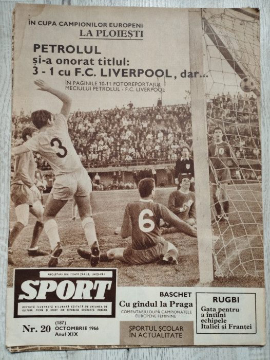 Revista SPORT nr. 20 (185) - Octombrie 1966 - Clujeana Cluj, Petrolul-Liverpool