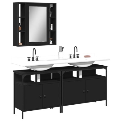 vidaXL Set dulapuri de baie, 3 piese, negru, lemn prelucrat foto