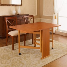 Masa plianta Practic, bucatarie si living, Pal Melaminat, insertii lemn masiv, 6 persoane, colturi rotunjite, 120x74x75 cm, cires