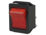 Comutator Rocker DPST ON-OFF 16A/250VAC cu Lumină Roșie 250V