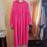 Rochie lungă roz fuchsia cu aplicații 3D Shein Curve mărimea 3XL