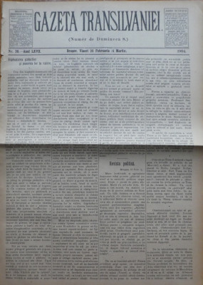 Gazeta Transilvaniei , Numer de Dumineca , Brasov , nr. 39 , 1904 foto