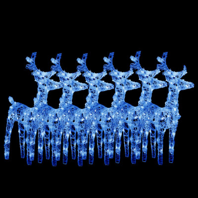Reni de Crăciun, 6 buc., albastru, 240 LED-uri, acril foto