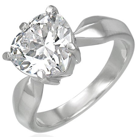 Inel de logodnă cu zirconiu mare strălucitor &icirc;n formă de inimă - Marime inel: 50