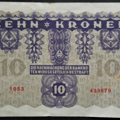 Bancnota istorica 10 COROANE / KRONEN- AUSTRIA, anul 1922 * cod 374