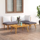 Set mobilier gradina Gossi, 5 piese, lemn masiv acacia, perne incluse, gri inchis, canapea, masa, taburet