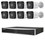 Sistem supraveghere video IP Hikvision 8 camere 4MP 2K,IR 30m,Detectie persoane si vehicule,NVR AcuSense 8 canale PoE,Acces de pe telefon