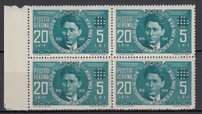 ROMANIA 1940 LP 142 II MISCAREA LEGIONARA IN ROMANIA CODREANU POSTA AERIANA BLOC DE 4 TIMBRE MNH foto