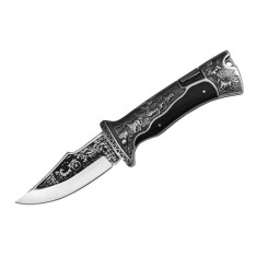 Cuțit pliabil de v&acirc;nătoare, DEPOX&reg;, lamă inox clip point, m&acirc;ner metal și lemn, negru, 23 cm