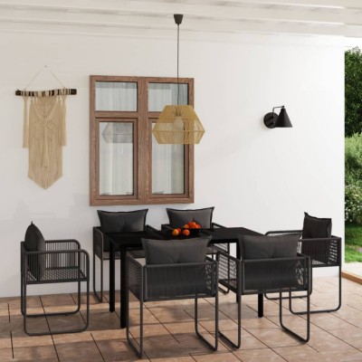 vidaXL Set de servit masa pentru grădină, 7 piese, negru foto