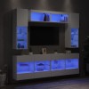 Set comode TV de perete, 6 piese, cu lumini LED, alb