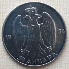 (A435) MONEDA DIN ARGINT JUGOSLAVIA - 50 DINARA DINARI 1938, PETER II