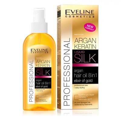 BEA17-100 Ulei de par Eveline Argan Keratin Exclusive Silk 8 in 1 Elixir of Gold 150 ml foto