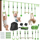 AIYAPLAY Parcurs de obstacole Ninja pentru copii 10 M kit tirolian complet 7 piese &icirc;ncărcare 50 kg, instalare ușoară, verde | Aosom Romania