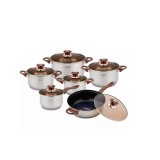 Set 6 oale cu capac, inox, manere maro, 16/16/18/20/24/24 cm, Kinghoff