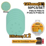 Smirghel Industrial 125mm AKRS125050 &ndash; Set 50 Buc, Granulatii P40/P80/P120/P180, Discuri Slefuire Profesionale pentru Lemn, Metal, Perete