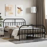 VidaXL Cadru pat metalic cu tăblie de cap/picioare, negru, 140x190 cm