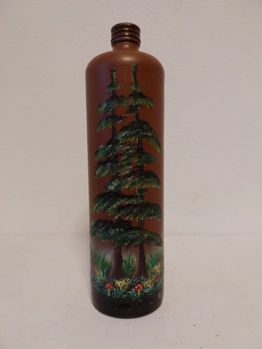 Sticla de ceramica gresie, pictata manual, semnata Koc Klemus 1994, 30cm inaltime