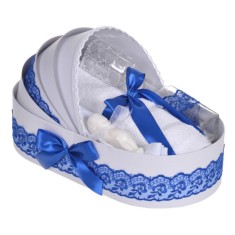 Trusou botez complet, in landou, decor dantela albastra Denikos&reg; 827