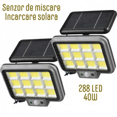 Set 2x Proiector solar 288LED, 50W, senzor de miscare, telecomanda, 3 moduri de iluminare