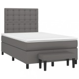 vidaXL Pat box spring cu saltea, gri, 120x190 cm, piele ecologică