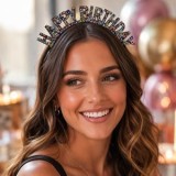Bentita de Petrecere cu Strasuri, Mesaj Happy Birthday, Neagra, Universal, CMCLASS