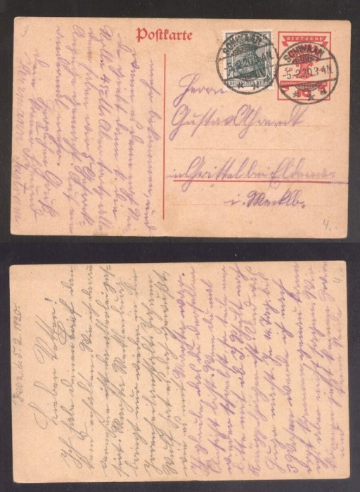 Germany Reich 1920 Uprated postcard postal stationery Schwaan DB.041