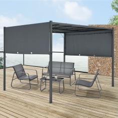 Pergola tip Pavilion 3x3m cu Iluminare LED si Panou Solar pentru Gradina, Petrecere sau Evenimente, Culoare Antracit/Gri Inchis foto