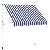 Copertina retractabila manual, dungi albastru si alb, 250 cm