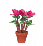 Floare decorativa artificial in ghiveci ,Plastic, Roz-Verde, 27 cm, Oem