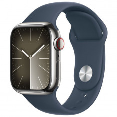 Apple Watch 9, GPS, Cellular, Carcasa Silver Stainless Steel 41mm, Storm Blue Sport Band - M/L