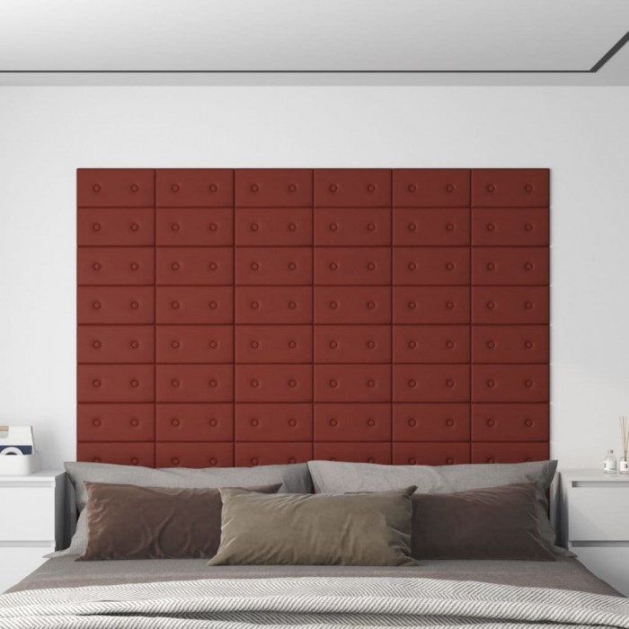 vidaXL Panouri de perete 12 buc. roșu vin 30x15 cm piele eco 0,54 m&sup2;