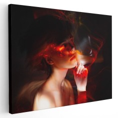 Tablou portret femeie visand neon rosu 2102 Tablou canvas pe panza CU RAMA 20x30 cm