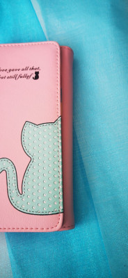 Portofel / Plic / Clutch Dama - Pisica turcoaz pe fundal Roz foto
